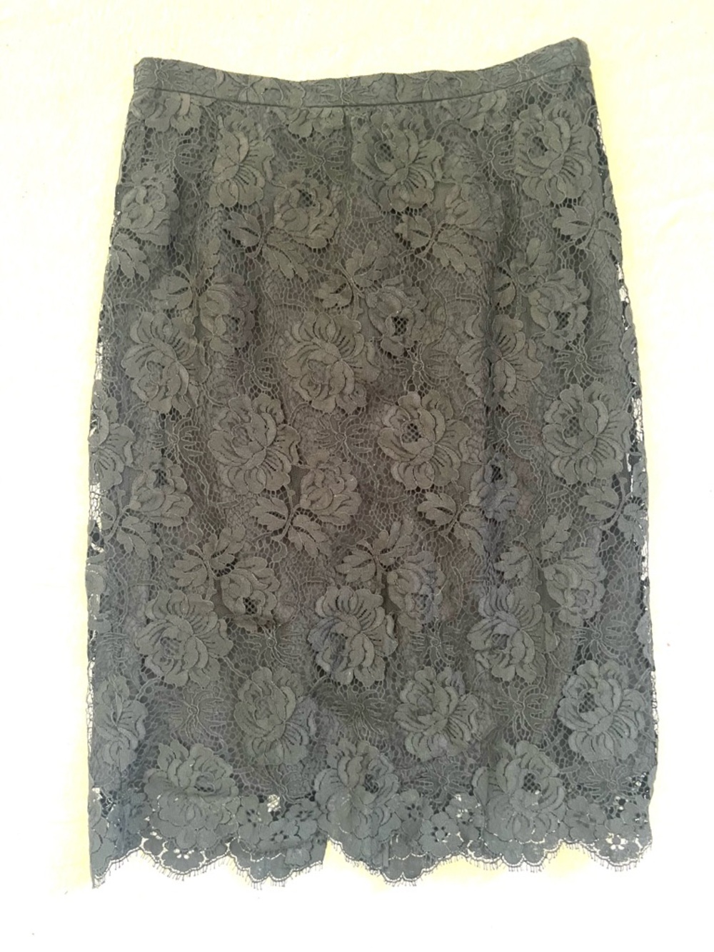 J. Crew Charcoal Black Floral Lace Pencil Skirt